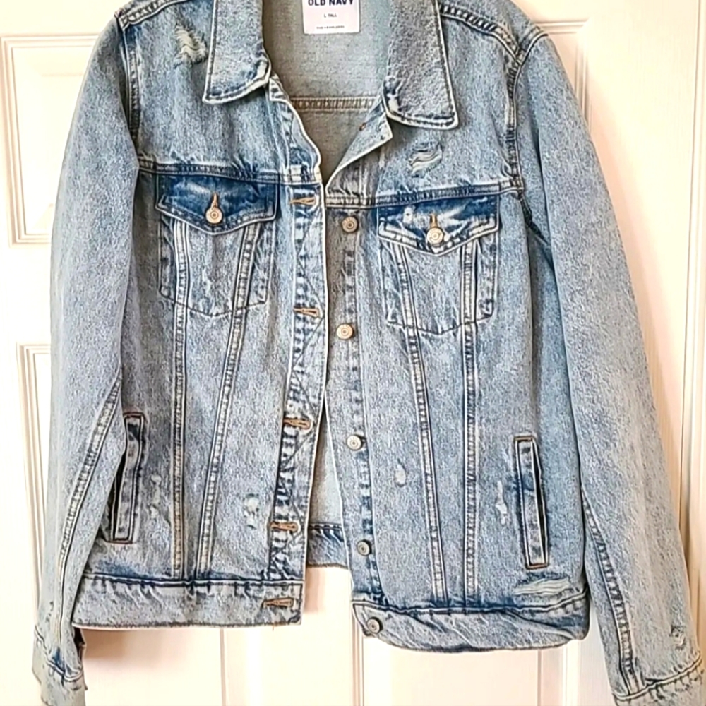 Old Navy Faded Boyfreind Jean Jacket Large Tall Distressed 90's Look